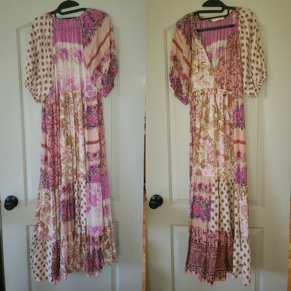 Rare Spell Designs Renew Patchwork Maxi Dress Gown pink S/M - Picture 6 of 16